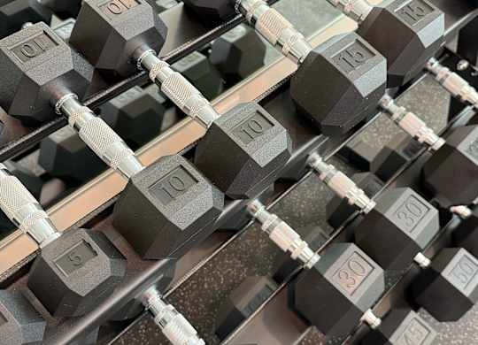 A set of black dumbbells with weights ranging from 5 to 30.