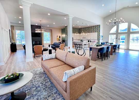 Clubhouse with Couch at Hebron Station Apartments, Kentucky