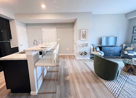 Kitchen Come Living Area at Hebron Station Apartments, Hebron