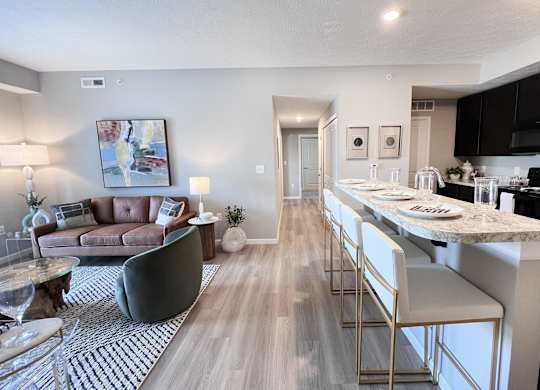 Modern Kitchen and Living Room at Hebron Station Apartments, Hebron, KY