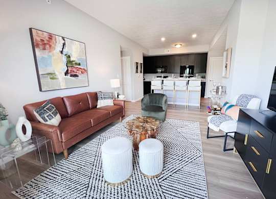 Living Room with Coffee Table at Hebron Station Apartments, Hebron, Kentucky