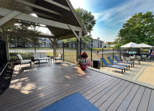 a large deck with chairs and a gazebo at Deercross Apartments, Cincinnati, OH 45236