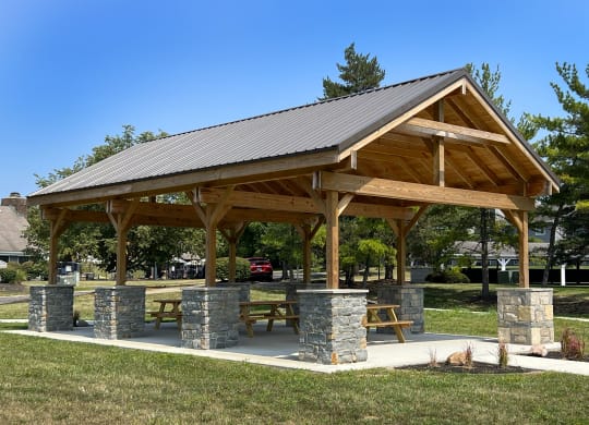 a pavilion with picnic tables in a park at Deercross Apartments, Cincinnati, OH
