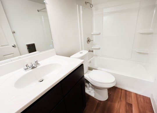 a bathroom with a sink toilet and bathtub  at Concord Woods Apartments, Milford, OH