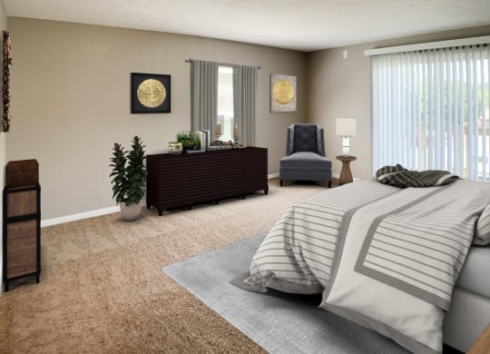 a bedro at Knobs Pointe Apartments, New Albany, IN, 47150