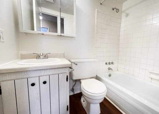 a bathroom with a sink toilet and bath tub at Concord Woods Apartments, Milford, OH