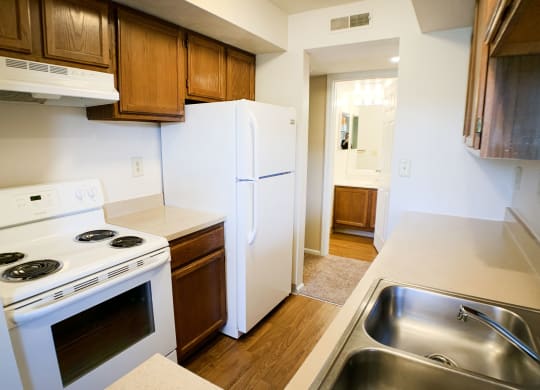 Wooden cabinets in kitchen at Deercross Apartments, Ohio