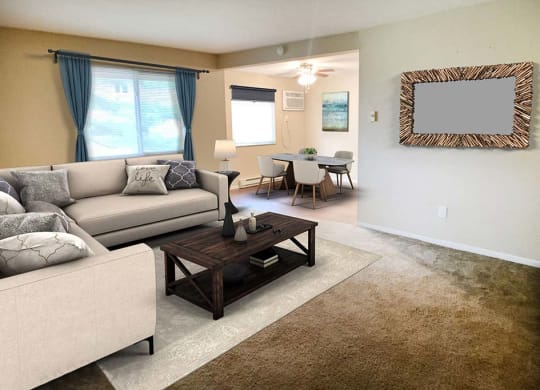 a living room with a couch and a table at Hunter Ridge Apartments, Ohio, 45244