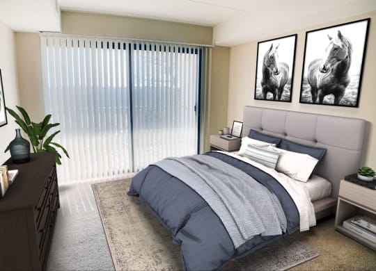 Indian Lookout Bedroom with cozy bed at Indian Lookout Apartments, Cincinnati