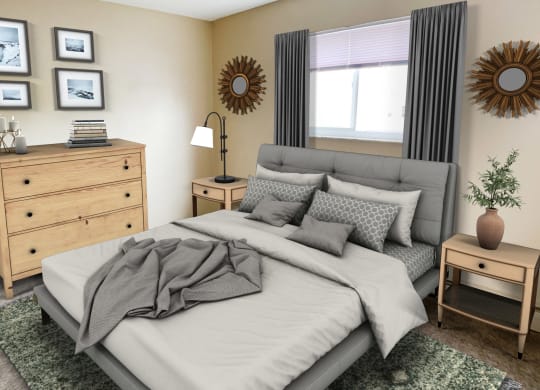 Bedroom with cozy bed with cabinets1 at Sharondale Woods Apartments, Ohio, 45241