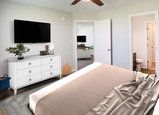 a bedroom with a bed and a tv on the wall  at Aberdine Place, Georgetown, KY, 40324