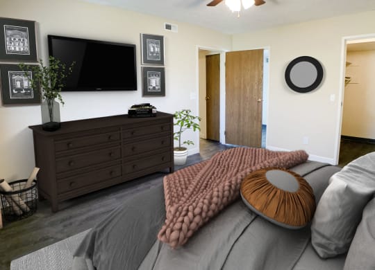 Bedroom with tv at Quail Meadow Apartments, Ohio, 45240
