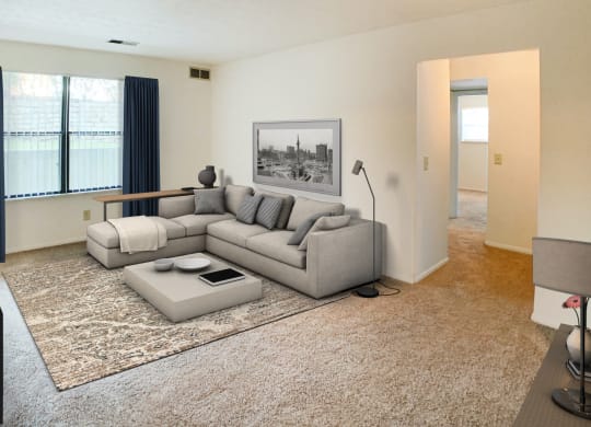Modern Living Room at Four Worlds Apartments, Cincinnati, 45231