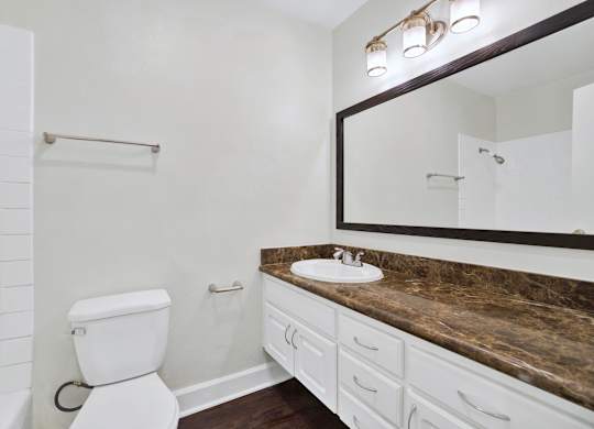 A white toilet sits next to a sink in a bathroom.