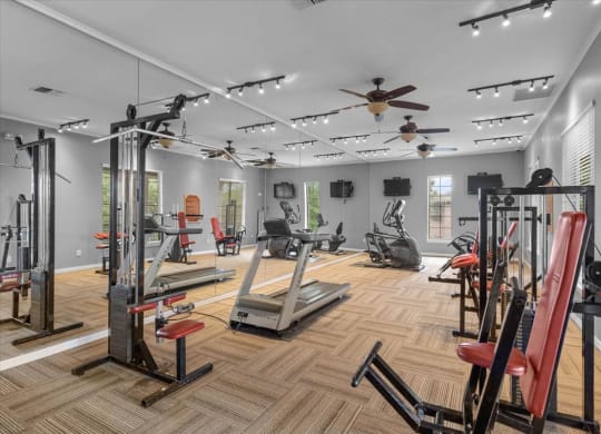 the estates at tanglewood fitness room at The Clairborne Apartment Homes, Grand Prairie, TX, 75050