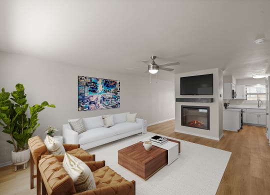 a living room with a couch and a coffee table