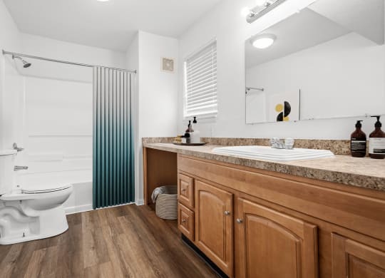 a bathroom with a toilet sink and shower
