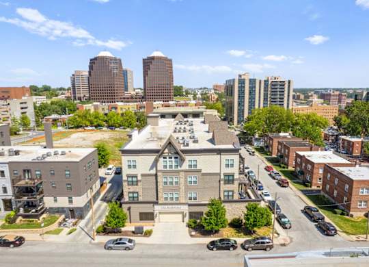 An aerial view of The Mirabelle Luxury Apartments in Kansas City, MO.