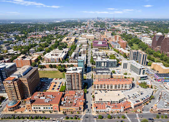 a view of the city from the top of a skyscraper at The Dorset, Kansas City, 64112