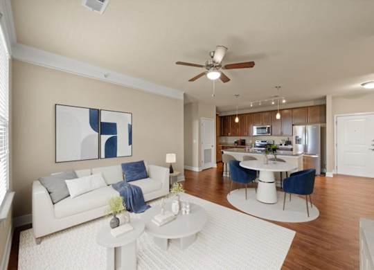 Living room and Kitchen at The Residences at Bluhawk Apartments, Overland Park, Kansas