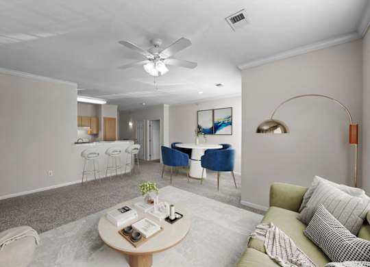 Living Room With Kitchen at Crowne Chase Apartment Homes, Overland Park, KS