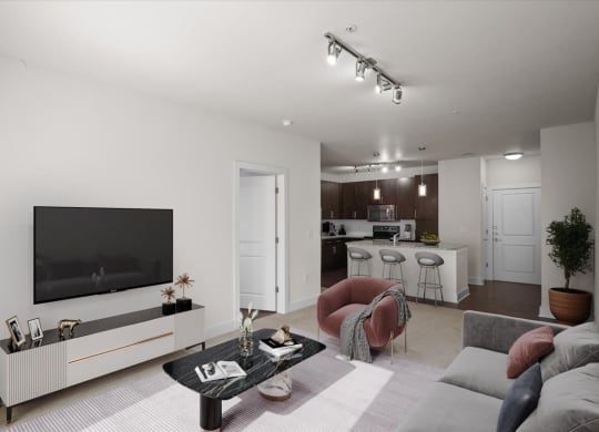 a living room with a couch and a television