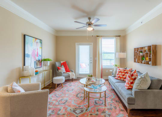 Living Room With Ceiling Fan at The Residences at Bluhawk Apartments, Overland Park, 66085