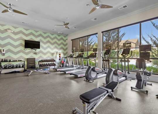 fitness center at Stonepost Crossing Apartments, Overland Park