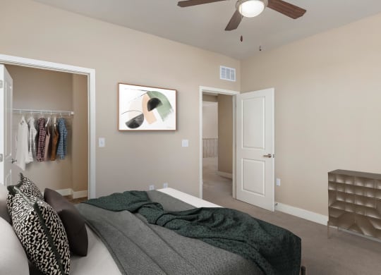 our apartments offer a bedroom with a closet and a ceiling fan
