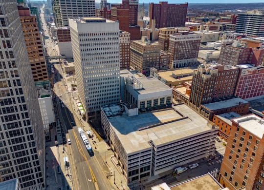 a view of the city from the top of a skyscraper