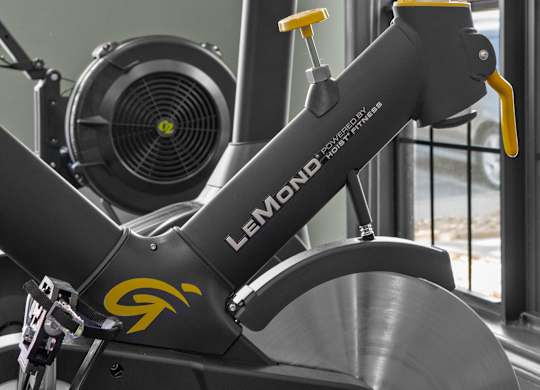 A close up of a Lemond brand exercise bike.