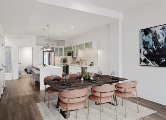 Two bedroom Dining Room and Kitchen at Sky on Main in Kansas City