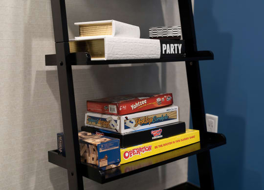 board games in the game room at Sky on Main in Kansas City, MO