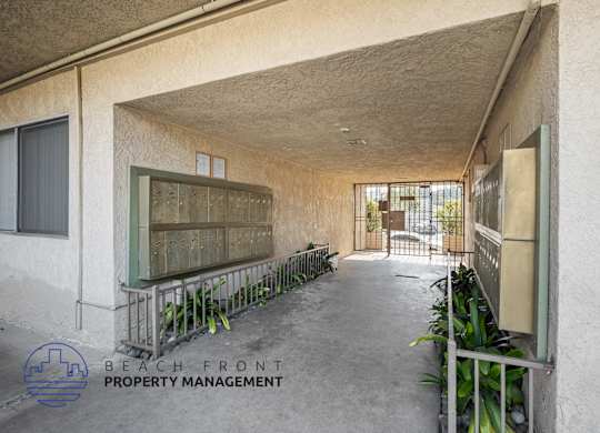 the entrance to the beach front property management building