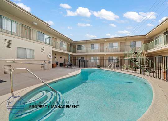A swimming pool in a residential complex.
