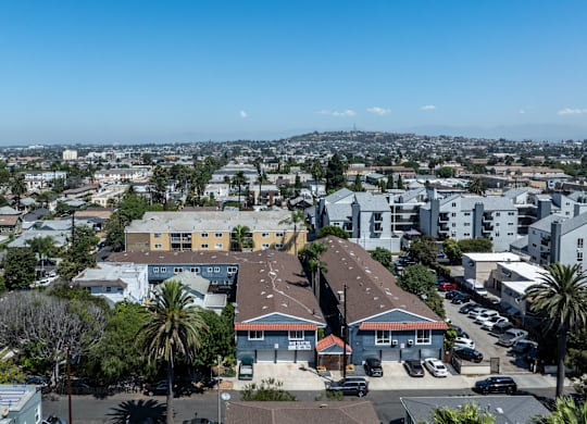 A view of a city from a high vantage point.