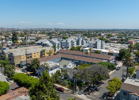 A view of a city from a high vantage point.