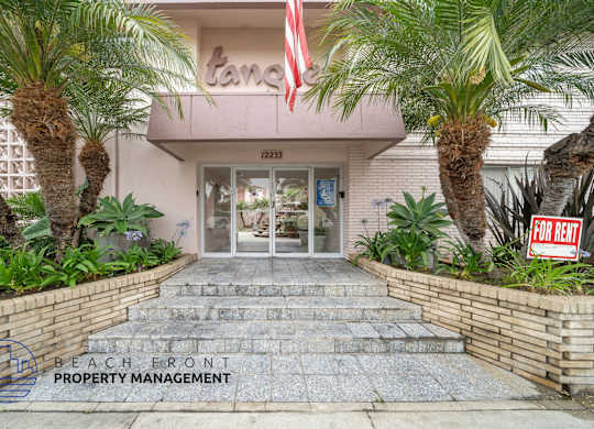 The front of a building with a