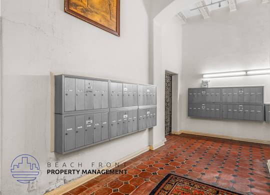 Mail boxes in main lobby of building.