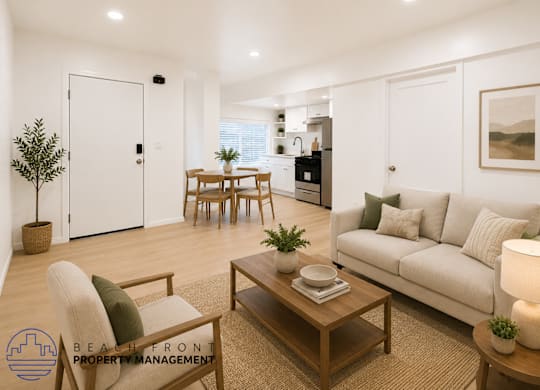 A living room with a couch, chair, and coffee table.