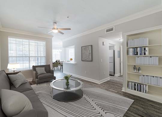 a living room with a couch and a coffee table