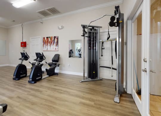 the gym at the flats at big tex apartments