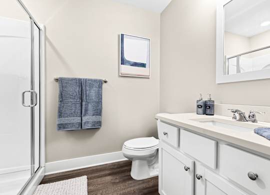 a bathroom with a sink toilet and a shower