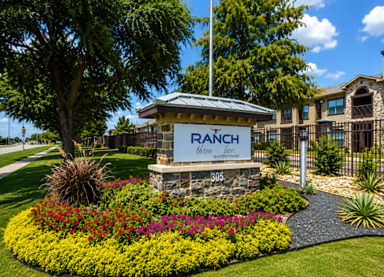 A sign that says Ranch in front of a building.