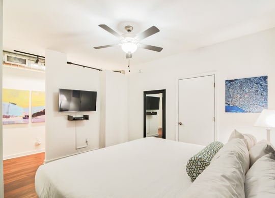 bedroom with a large bed and a ceiling fan