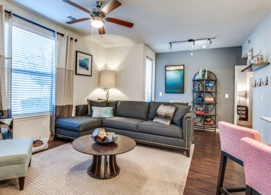 a living room with a couch and a coffee table