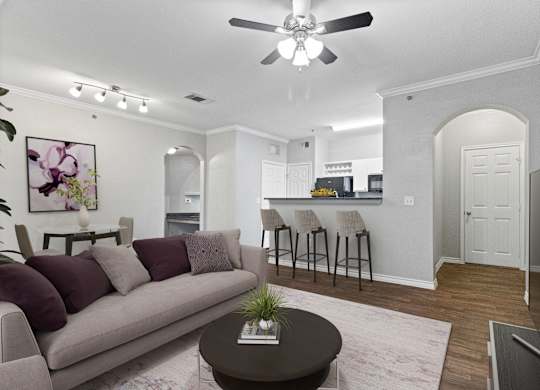 a living room with a couch and a coffee table
