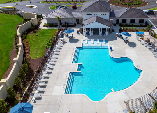 an aerial view of the pool at the resort at governors crossing