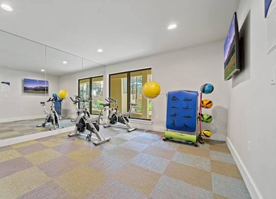 the gym at the enclave at woodbridge apartments in sugar land, tx