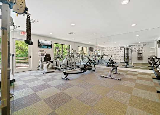 the gym at the enclave at woodbridge apartments in sugar land, tx
